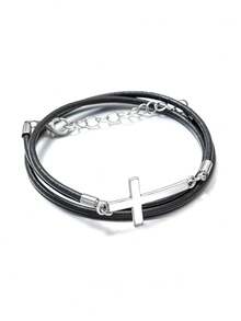 1条可调节多层交叉缠绕手链，PU皮革腕带饰品，适合日常佩戴、通勤、音乐节等场合。 - 彩色 - 查看 5