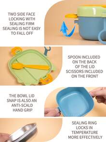 KUNT 1套/4件套恐龙宝宝造型PP餐具套装，带加热功能、内置剪刀和勺子 - 彩色 - 查看 7