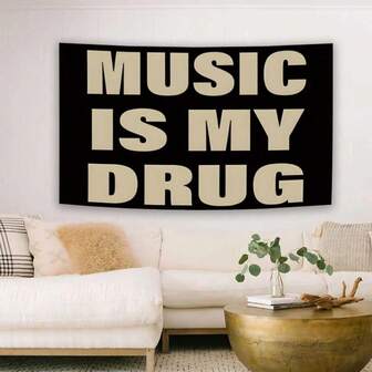 音乐是我的音乐 抽象卡通艺术设计挂毯 彩色墙挂旗帜 适用于卧室、客厅、宿舍、万圣节派对装饰、男士专属空间、现代音乐艺术挂毯横幅礼品