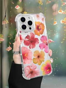 1 pieza Funda de teléfono con diseño de flores de hibisco tropicales en colores vibrantes, estilo exótico y fresco ideal para amantes de la naturaleza y regalos de verano, funda transparente resistente a golpes, ligera y con corte preciso, compatible con iPhone 17/16/15/14/13/12/11/XS/XR/X/PLUS/PRO/PROMAX, compatible con Galaxy A34/A35/A54/A55, Galaxy S20/S21/S22/S23/S24 Ultra/Plus, compatible con Moto/Galaxy/Redmi/Honor/OPPO, regalo de fiesta - transparente - Ver 6