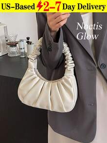 Women's Solid Color Crescent Shoulder & Handbag - Mini Pleated Design For Simple & Stylish Looks, Suitable For Daily Commute, Shopping, And Date Nights; Soft & Sweet Vibe Makes It A Great Holiday Gift, Featuring A Sleek Solid Hue And Pleated Texture That Elevates Casual, Office, Or Romantic Outfits - Nhiều màu - Xem 13