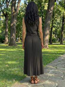 Women's Tailored Set Vest + Elegant Pleated Skirt In 6 Colors S M L) Blingbling, Elegant, Casual. With Button Closure Ideal For Evening, Party And Graduation - 黑色 - 查看 2