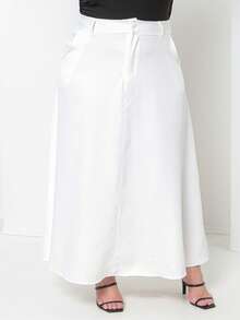 Plus Size Tailored Flared Skirt - White - View 3