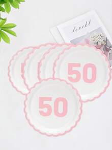 10pcs/20pcs/50pcs White And Light Pink 50th Birthday Sacalloped Paper Plates Cheers To 50 Years Party Plates Men Women 50th Birthday Anniversary Disposable Floral Shaped Pink Cake Dinner Plates For Party Event Festival Supplies Decorations - Pink 50 Years Old - View 6