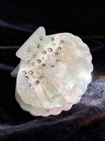 Accesorio para el cabello con clip de perla y cristal de imitación de concha de mar fresca de tamaño mediano