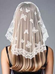 Pañuelo de encaje redondo para el cabello, velo para niña, decoración para el cabello, pañuelo para la iglesia, diadema, tocado de novia para boda - Multicolor - Ver 1