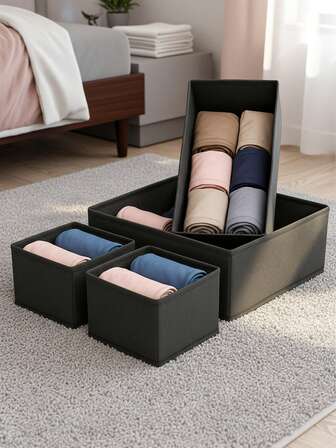 1/3/6个装无纺布内衣收纳盒，抽屉整理盒，衣柜收纳盒，梳妆台抽屉整理盒，可折叠收纳盒，衣物胸罩袜子内衣收纳盒，抽屉衣柜防尘收纳盒，适用于衣柜抽屉、桌面，可收纳衣物、文具、化妆品和桌面杂物。