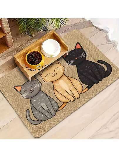 1 Stück rutschfeste Fußmatte mit Katzen-Muster, Futter-Matte für Haustiere, Katzen- und Hunde-Futter-Matte, spritzwassergeschützt, rutschfest, fleckenresistent, leicht zu reinigen, süßes Design, auslaufsicher, leicht zu reinigen, wasserdichte Oberfläche, verhindert Bodenverschmutzung, geeignet für alle Rassen, tragbar für den Außenbereich, Valentinstag, Ostern, Geburtstag, Feierlichkeiten, Taufe, Einweihungsparty-Zubehör