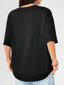 1pc Blusa de Mujer, Tops Lindos de Mujer, Ropa de Mujer, Conjuntos de Mujer, Camiseta de Celebración Mexicana, 180g Blanco y Negro, Patrón de Impresión de Chica Mexicana, Impresión de Alta Calidad, Cuello Redondo, Ajuste Suelto Básico, Unisex, Transpirable, Versátil, Lavable a Máquina, Cómodo, Talla S ~ 3XL, Ropa Deportiva Casual Diaria, Esencial de Verano - Negro - Ver 2