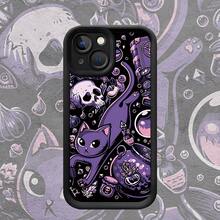 Purple Witchy Cat With Skulls, Potions & Occult Elements Patterned Fine-Hole Black Matte Step Phone Case, Comfortable Grip, Exquisite Printing, Novel Design, Compatible With IPhone 17/16/15/14/13/12/11/X And  S/A S25/S24/S23/S22/S21 PLUS ULTRAlong Sleeve Tops - 款式1(1pc) - 查看 5