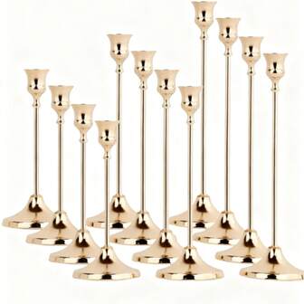 12 piezas Elegantes y románticos candelabros europeos para decoración de bodas y cena a la luz de las velas, portavelas centrales, portavelas, decoración de habitación, portavelas, decoración del hogar. Se pueden colocar en la mesa de centro de la sala de estar, la mesa del comedor, la mesita de noche del dormitorio, sirviendo tanto como portavelas como piezas de decoración suave.