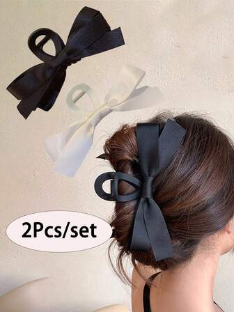 2/1 Pieza Clip de pelo con lazo de unicolor de doble cara, Clip de moño de mujer de alta gama, Adecuado para uso diario, banquetes y fiestas, creando un peinado elegante para usted. Clips de lazo para el cabello Clips de garra para el cabello de mujer Accesorios para el cabello de invierno