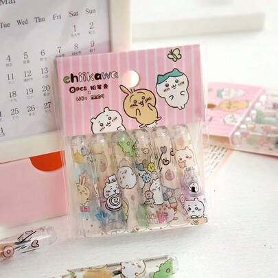 1set/6pcs Anime Surrounding Japanese Soft Cute Cartoon Cultural Creativity Pencil Cap Cartoon Cute Transparent Pencil Case Student Learning Stationery Extension Protector, Student Gifts, Reward Gifts, Super Cute High Beauty Gifts For Friends, Valentine's Day Gifts, Advertising Gifts, Lovers, High Beauty Gifts