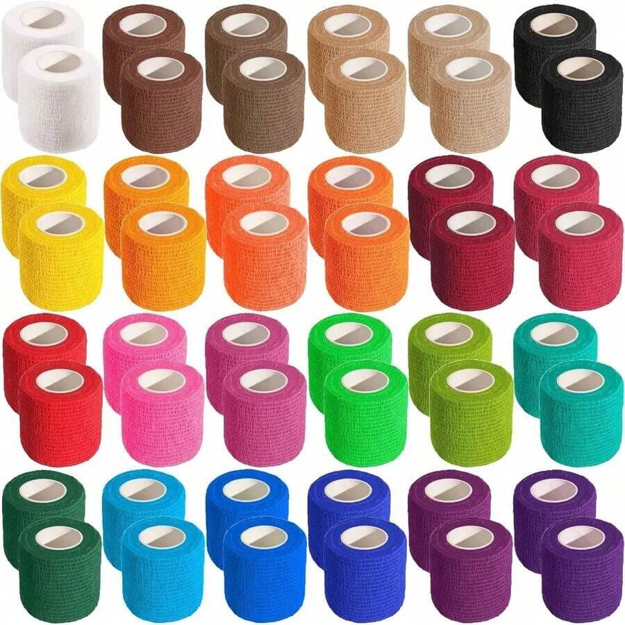 Ooringee 48 Rolls Of 2 - Inch Black Elastic Self - Adhesive Bandage Wrap: Ideal For Wrist & Ankle - Perfect For Sports, Swelling & Sprains - Multicolor - View 1