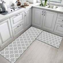 Pack de 2 alfombrillas de cocina acolchadas y cómodas para el suelo, 40,6 x 60,9 cm + 40,6 x 122,8 cm, impermeables y resistentes a las manchas, ergonómicas y antifatiga para escritorios de pie, con soporte para los pies, color gris y blanco. - Multicolor - Ver 5