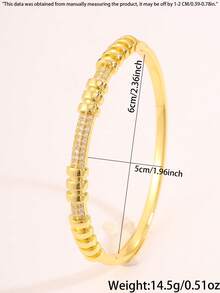 Camhanno 1pc Golden Jewelry Set Striking Copper Bracelet For Party: The Bead-Segment And Inlaid Design Is Full Of Charm In Social Occasions, Showing A Unique And Luxurious Style That Catches Everyone's Eyes Instantly. - Multicolor - View 9