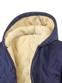 Men's Fleece-Lined Thickened Solid-Color Cotton Puffer Jacket For Winter - Warm, Comfortable, Hooded Zip-Up, Versatile Casual Outerwear - Màu xanh lam - Xem 3