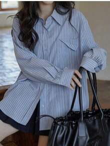 Randig skjorta med knappar framtill, höst, avslappnad