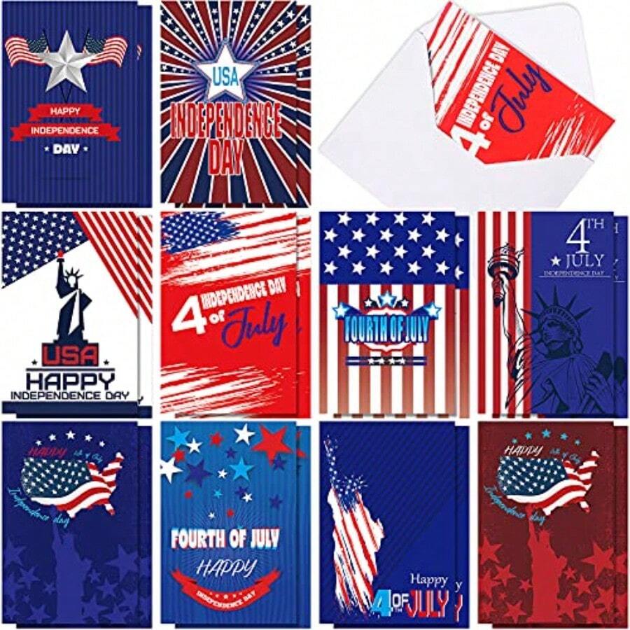 D20 Sets July 4th Greeting Cards With Envelopes American Flag Greeting Cards Patriotic Day Greeting Cards Assorted Red White And Blue Greeting Cards Independence Day Greeting Cards 4 X 6 Inches - như hình ảnh - Xem 1