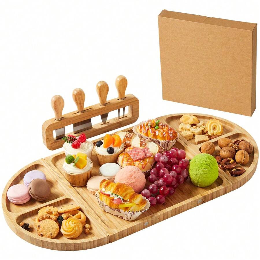 TEQIN Charcuterie Boards Set,3-Piece Magnetic Large Bamboo Cheese Board Set,Cheese Platter Gift For House Warming New Home,Wedding Couple,Bridal Shower - Brown - View 1