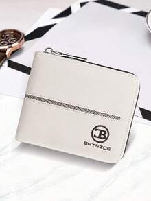 Billetera vintage para hombres, diseño con cremallera, estilo de negocios con grabado de letras, portafolios de tarjetas de crédito, billetera plegable portátil, versátil para el uso diario, gran opción de regalo