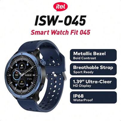 itel ISW-O45 Smartwatch With 1.38'' HD IPS Display, Bluetooth Calling, 12 Days Battery, TWS Pairing, Multiple Sports Modes, IP68 Water Resistant, Heart Rate Monitoring And SpO2 Sensor