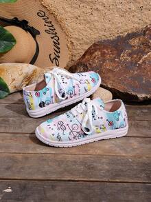 Giày thể thao đế bằng buộc dây cho thanh thiếu niên, giày thường ngày bằng vải thoáng khí, nhẹ và đa năng dành cho học sinh - Hồng - Xem 4