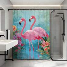 1 set perdea de duș visătoare, fundal cu flamingo, unicorn, lebădă, trandafir, auroră, decor pentru baie, cârlige reglabile, instalare ușoară, material amestecat, stil confortabil, design visător, accesorii pentru perdea de duș pentru baie, material poliester, cu cârlige - Multicolor - Vizualizare 10