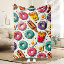 A Comfortable Food-Themed Pattern Flannel Blanket Soft High-Definition Digital Print Colorful Donuts Fries Hot Dogs Fried Eggs Pattern Cooling Blanket Suitable For All Seasons! Soft Breathable 100% Polyester Fiber Perfect Gift For Family And Friends Suitable For All Seasons, Cozy Soft Flannel Blanket & Suitable For Birthday Anniversaries, Valentine's Day, Thanksgiving, Christmas, Halloween, Wedding, New Year Gifts Provide Personalized Ideal Gifts For Her, Him, Family Members, Boyfriends, Girlfriends, Fathers, Family Members, Mothers, Lovers, Daughters, Sons, Grandfathers, Grandmothers, Friends, Classmates And Pets. Sofa, Bed, Car, Bedroom, Living Room, Office, Outdoor Camping, Beach, Wall Decoration, Bedroom Decor,  Halloween Blanket, Fall Decor, Fall Decorations For Home, Christmas Party Theme Blanket, Christmas Decor, Office Decoration - 彩色 - 查看 11