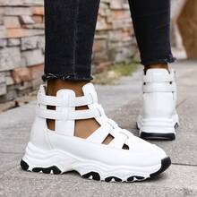 女士时尚厚底圆头镂空拉链运动凉鞋，罗马凉鞋，低帮凉鞋 - 白色 - 查看 7