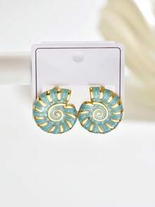 1 Pair Women's Fashionable Stainless Steel Shell Drop Earrings, Versatile For Vacation Wear - Multicolor - View 7