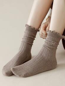 5 pares de calcetines casuales y versátiles para mujer con lazo y ribete de volantes - Multicolor - Ver 6