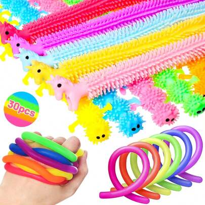 30 Piezas Juguetes de Cuerda elástica, 3 Estilos Juguete Sensorial para Aliviar el Estrés y Ansiedad, Recuerdos de Fiesta, Regalo para Navidad,Premios para Fiestas Infantiles,Cumpleaños (Multicolor)
