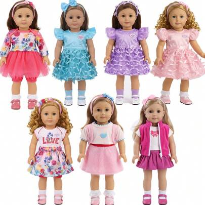 18 Inch Princess Dress Up Doll Outfit Set, Girls Pretend Play Toy Clothes, Multi-Style Dress & Vest Set, Hot-Selling Cross-Border Children's Doll Accessories, Gift For Granddaughter