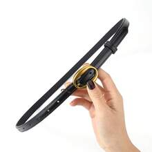 1 Stück schmaler PU-Leder Damengürtel, Lässig, mit ovalem goldfarbenen Metallschnalle, zur Dekoration von Hosen und Kleidung, geeignet für Halloween, Weihnachten, den täglichen Gebrauch und den Herbst, Damenkostüme - 1,5 cm ovaler Ledergürtel - Übersicht 3