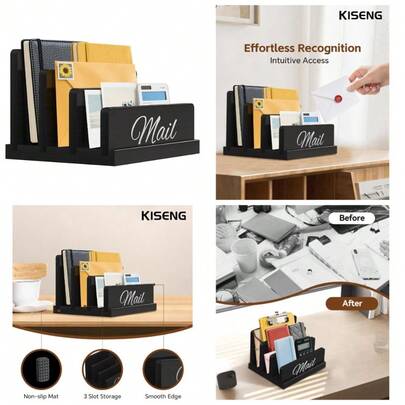 Wooden Desktop Mail Organizer With Dividers 3 Slot Letter Sorter For Paper Bills Documents Folders Notebook Filing