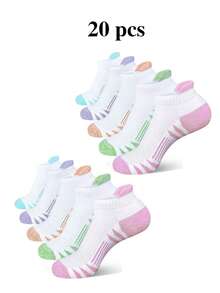 5/10/20 Pcs Athletic Ankle Women Socks Running Compression Socks For Women Cozy Soft Tab Socks - Multicolor - View 6