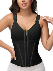 Waist Trainer Corset For Women Tummy Control Sport Workout Body Shaper Vest For Women Postpartum Gym Zipper And Hooks  Pajama Tops - màu đen - Xem 1
