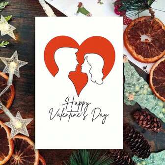 1 pieza Tarjeta de felicitación del Día de San Valentín con sobre, diseño minimalista de amor con silueta de pareja romántica en corazón rojo. Perfecto para ocasiones de San Valentín, regalo ideal para amigos, amantes, parejas, colegas, celebración romántica