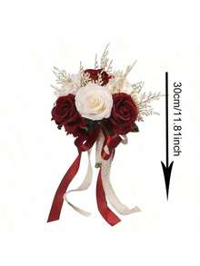 Wedding Bouquets Large For Bride, Wedding Silk Artificial Flowers Roses Wedding Bouquets For Bride Bridesmaid ,Fake Flowers For Wedding Party, Ceremony, Anniversary & Home Decor - Red - View 8