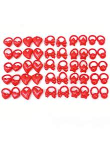 10pcs Cute Heart, Star, Bow Hair Ties, Wool Scrunchies, Red Headbands