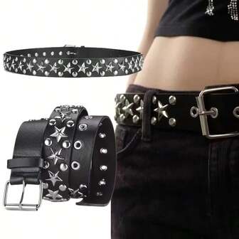 1 pieza Cinturón de cintura unisex de estilo punk estrella de PU (poliuretano), adecuado para todas las estaciones, hip hop, festivales de música, Y2K, rock, metal con tachuelas
