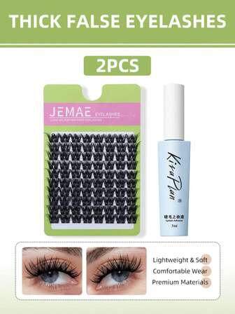 200/400pcs False Eyelashes Eyelash Glue Lash Kit Wispy Fluffy Extensions Volume Cluster Lashes Premade Bond Seal Applicator Everyday Look Party Travel Events