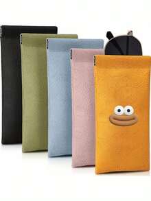 1pc Soft Faux Leather Glasses Case With Cartoon Sausage Mouths Stickers- Portable & Protective Pouch For Eyeglasses, Business Leather Glasses Case, Travel Leather Glasses Case, Cute Glasses Case, Vintage Leather Glasses Case, Glasses | Sleek Solid Color Design | Ideal For Storage & Accessories