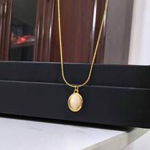 1pc Minimalist Faux Cat's Eye Stone Oval Pendant 18K Gold Plated Stainless Steel Necklace, Suitable For Women's Daily Wear - Oval Necklace - View 6
