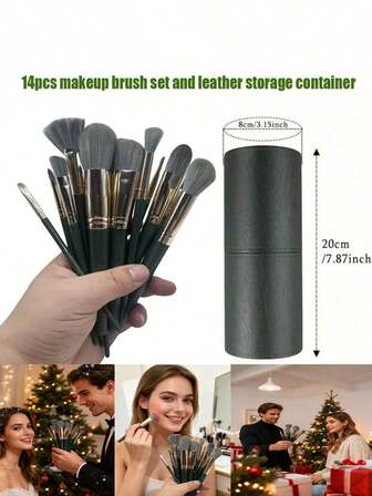 14件套专业化妆刷套装 - 专业级，柔软浓密的刷毛，完美适用于粉底、高光、眼影和底妆，打造完美晕染妆效。眼影刷套装，配有皮革收纳盒和可选收纳袋。高效化妆刷 - 14件套绿色柔软粉底、面部和眉影化妆刷套装，情人节、母亲节完美礼物。化妆刷套装，化妆刷套装，化妆刷套装，全套化妆刷，化妆刷套装，全套化妆套装，化妆刷套装，化妆刷套装，化妆礼盒套装