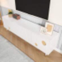 TV-Schrank, TV-Möbel Mit Gitterstruktur, Versteckten Griffen, Golddekor. Wohnzimmermöbel. Zwei Turen Aus Massivholz - White - View 2