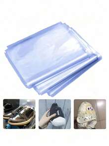 100pcs Blue Transparent Heat Shrink Wrap Film, Suitable For Sealing Bags, Shoes, Cosmetic Boxes, Great For DIY Gifts Including Shoes, Bath Bombs, Soaps, DVDs And Candle Storage. - White - View 2