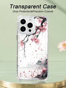1 pieza Funda de teléfono con diseño de flores de ciruelo en estilo acuarela sobre fondo de paisaje montañoso, estilo artístico y tradicional, funda transparente resistente a golpes, ligera y con corte preciso, compatible con iPhone 17/16/15/14/13/12/11/XS/XR/X/PLUS/PRO/PROMAX, compatible con Galaxy A34/A35/A54/A55, Galaxy S20/S21/S22/S23/S24 Ultra/Plus, compatible con Moto/Galaxy/Redmi/Honor/OPPO, regalo de fiesta - transparente - Ver 1