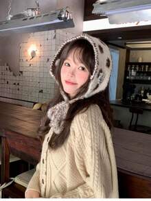 1件装女士羊毛针织护耳头带，秋冬新款学生保暖百搭帽，红色围巾，礼物，双面围巾，冬季